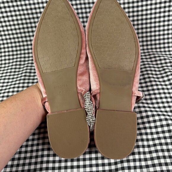 Birdies The Swan Velvet Pink Blush Slip On Rhinestone Pointed Toe Shoes 8.5 - Picture 4 of 5